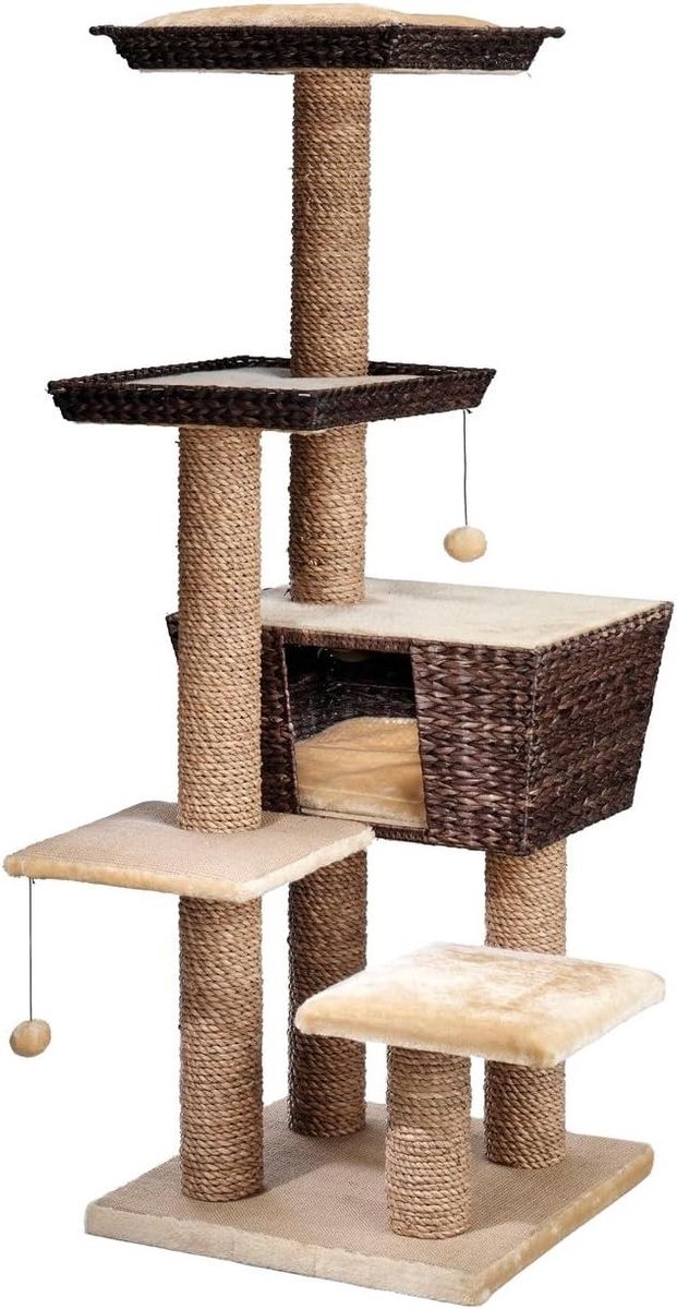 Kattenkrabpaal - Krabmeubel - Kattenvermaak - Afneembare hoezen - 141 cm hoog - Beige