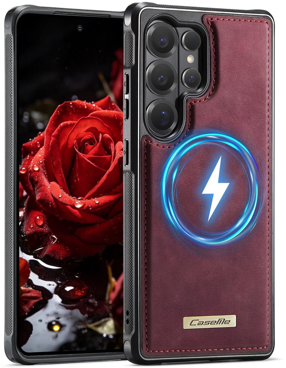 CaseMe Hoesje - Geschikt voor Samsung Galaxy S26 Ultra Hoesje - CaseMe C69 Leather Back Cover - MagSafe Compatible - Rood