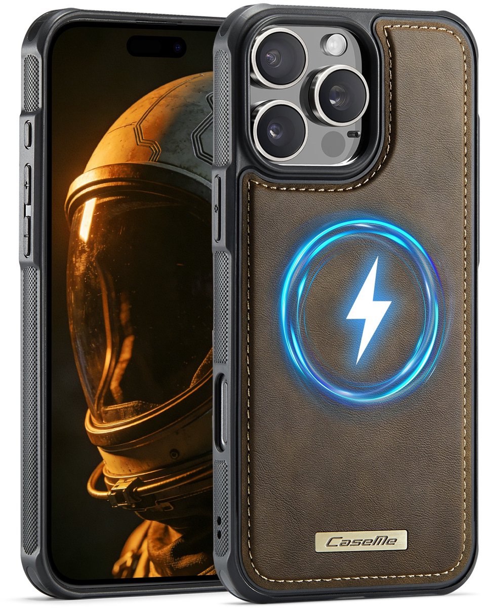 CaseMe Hoesje - Geschikt voor iPhone 16 Pro Hoesje - CaseMe C69 Leather Back Cover - MagSafe Compatible - Bruin
