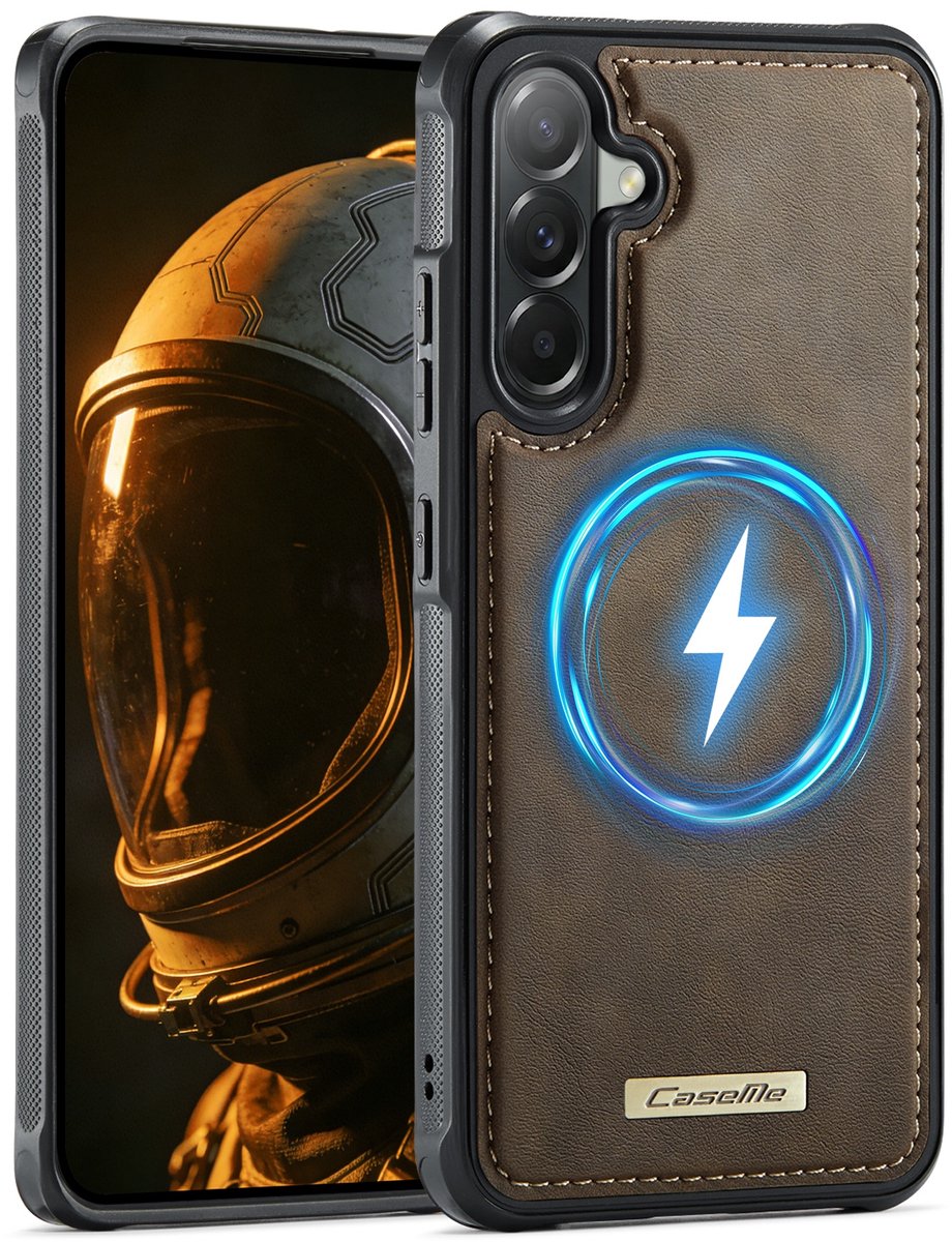 CaseMe Hoesje - Geschikt voor Samsung Galaxy A57 Hoesje - CaseMe C69 Leather Back Cover - MagSafe Compatible - Bruin