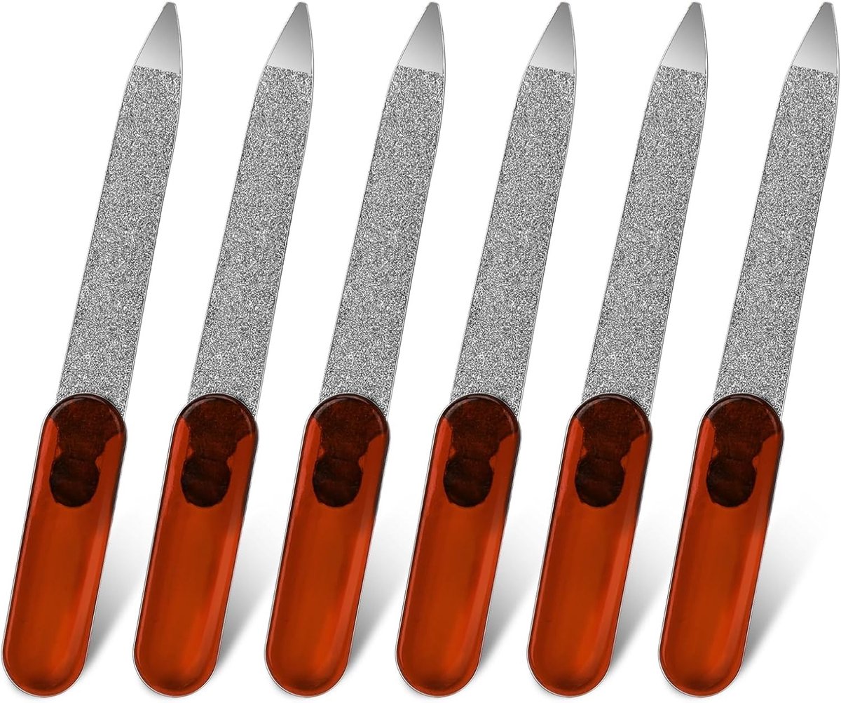 Multifunctionele Vijl voor Natuurlijke Nagels, 6 Stuks RVS Nagelvijlen met Handvat, Perfect voor Manicure en Pedicure