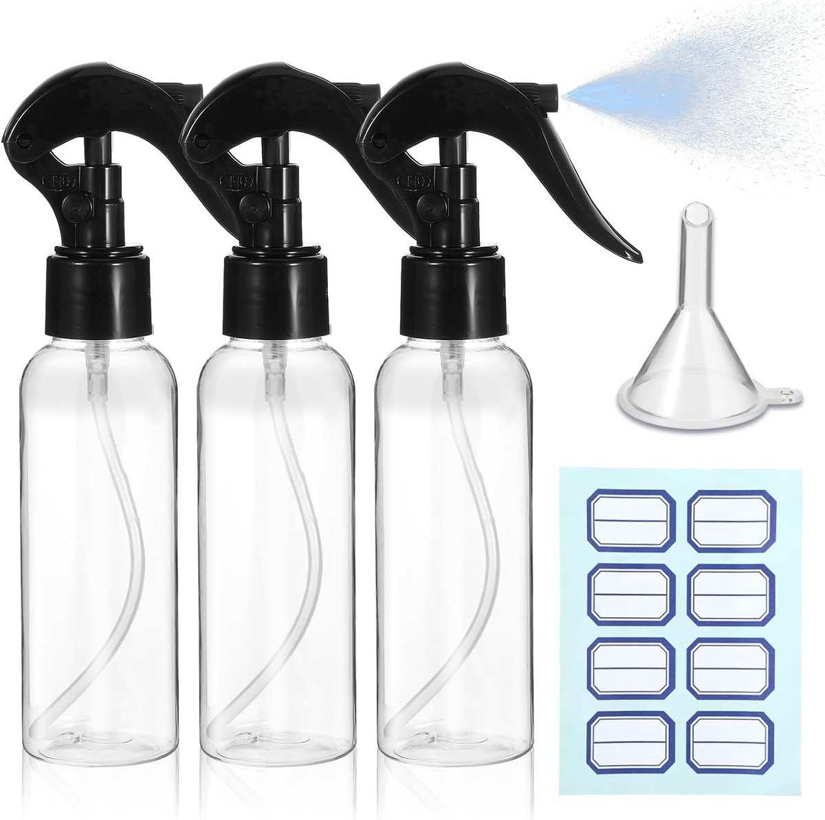 Set van 3 Lege Plastic Sprayflessen 100ml - Duidelijke Fijne Mist Vernevelaars voor Haar, Essentiële Olie en Huishoudelijk Gebruik