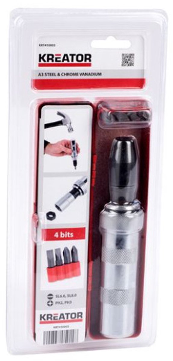 Kreator - hand tools - krt410003 - slagschroevendraaier - + 4 bits