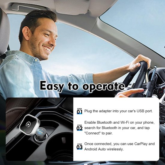 Draadloze CarPlay Adapter - Auto Connect - Muziek Luisteren - Plug en Speel - Mini Formaat - Zwart — afbeelding 4