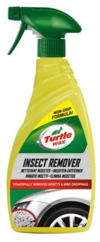 Gele Turtle Wax Insect Remover sprayfles met groene dop, non-drip formula.