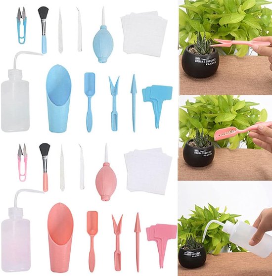 Mini Tuin Gereedschap Set - Succulent Plant Tools - Verpotten en Verzorgen - 12 Delige Set - 16 cm - Roze van MINI — afbeelding 2