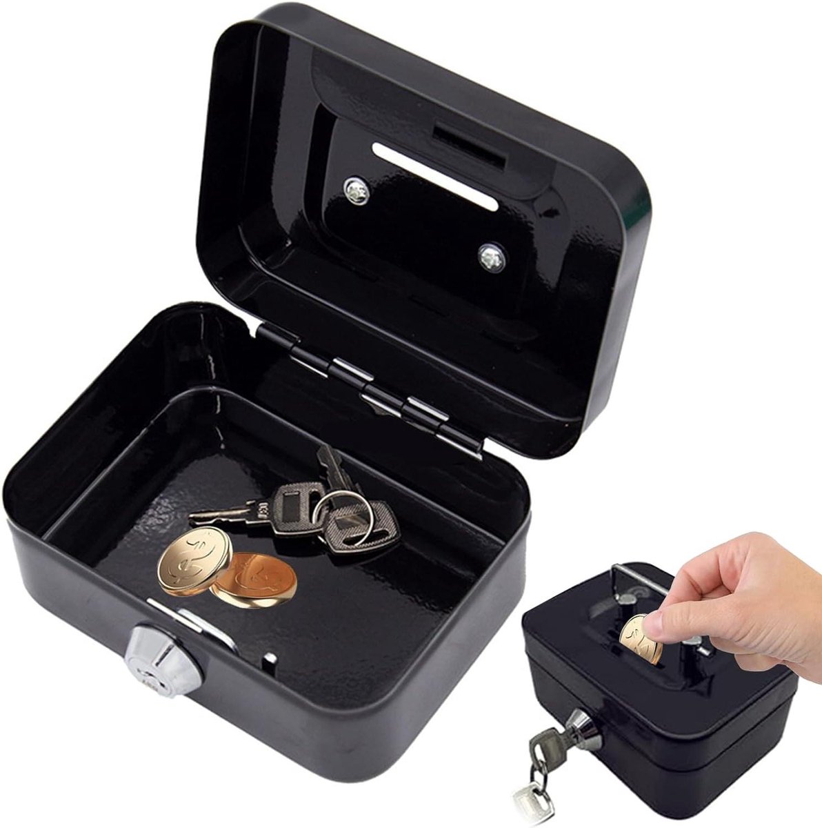 Geldcassette Met Sleutel - Kleine Kassa - Veilig Geld Bewaren - Ingebouwd Handvat - 11.5 x 8.5 cm - Zwart