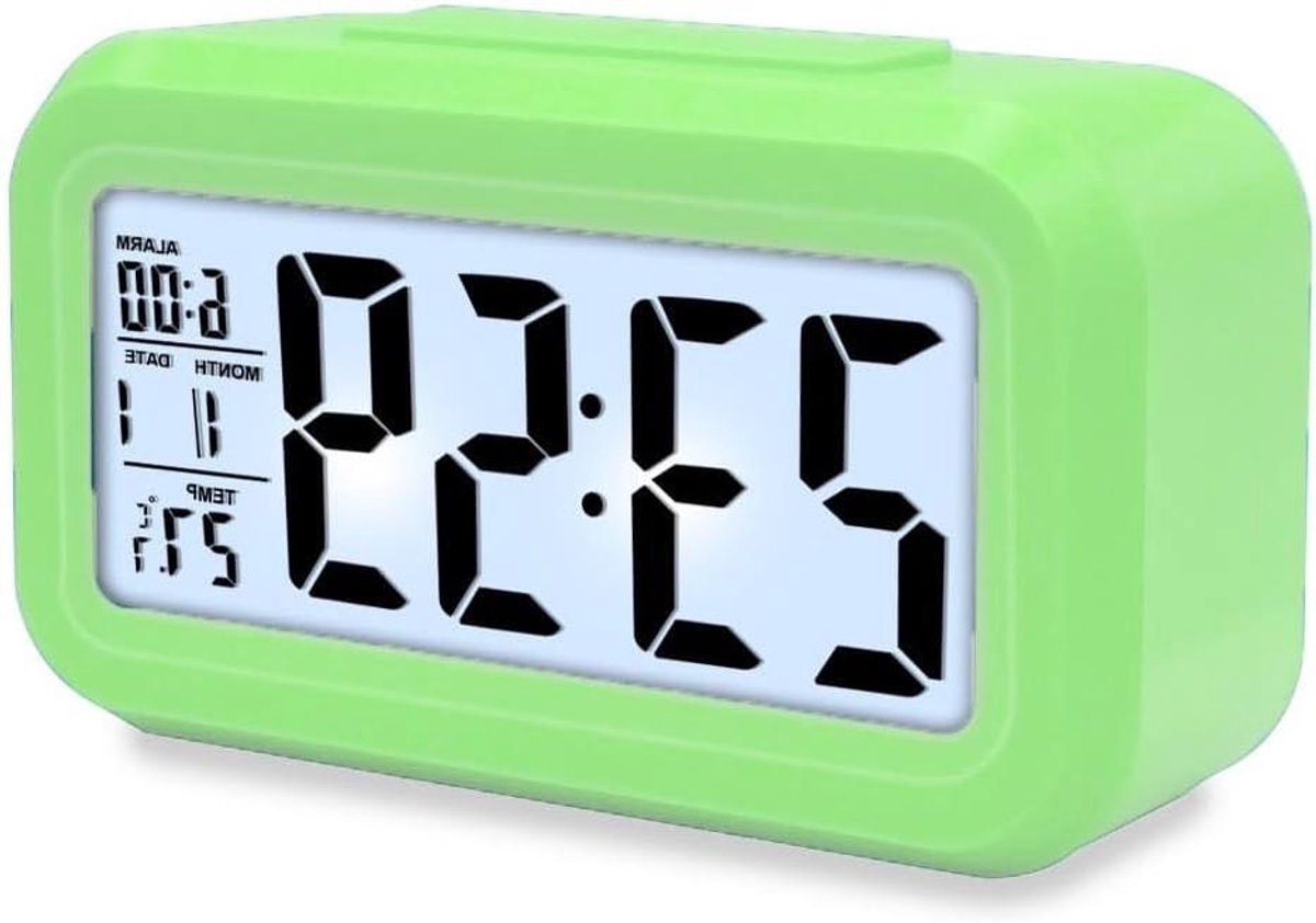 Digitale Wekker - Nachtlamp Klok - Tijd Bijhouden - Automatische Verlichting - 13.5 cm - Groen