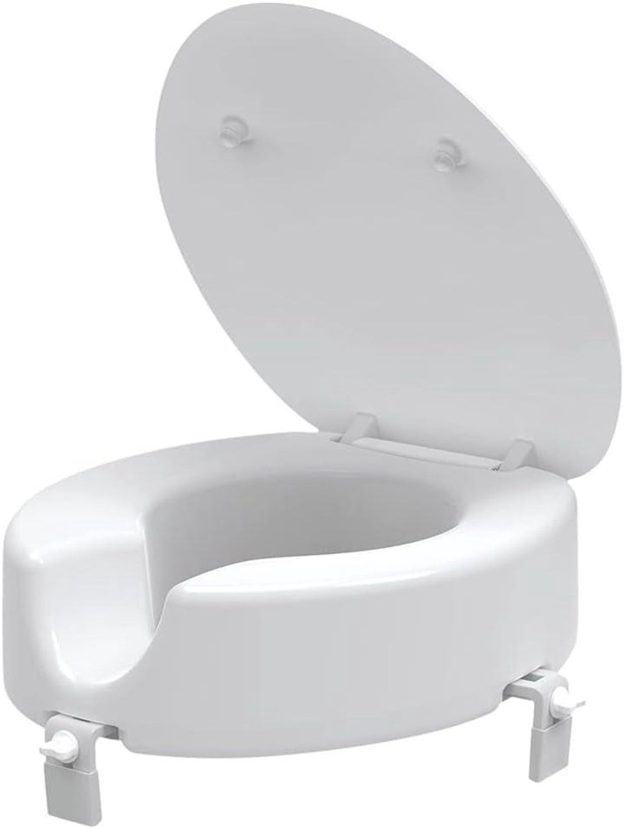 Verhoogde wc-bril - Toiletverhoger - Comfortabel Zitten - Verstelbare Beugels - 100mm Hoogte - Wit