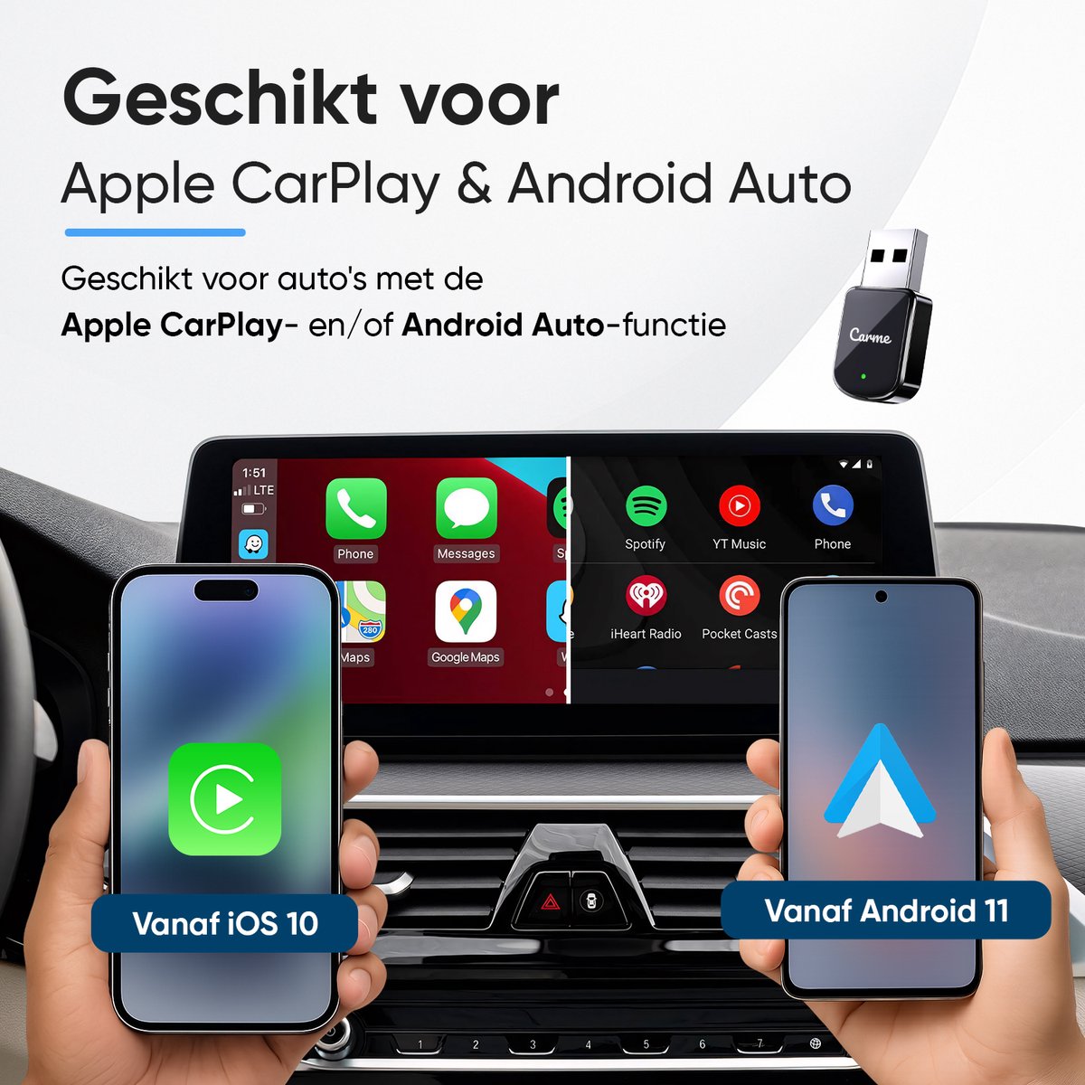 CarMe Mini 2-in-1 CarPlay Dongle V3 - CarPlay Adapter - Draadloos CarPlay & Android Auto - USB-A & USB-C - Android Auto Dongle - Apple Carplay - Zwart — cadeau in Gadgets - foto 8