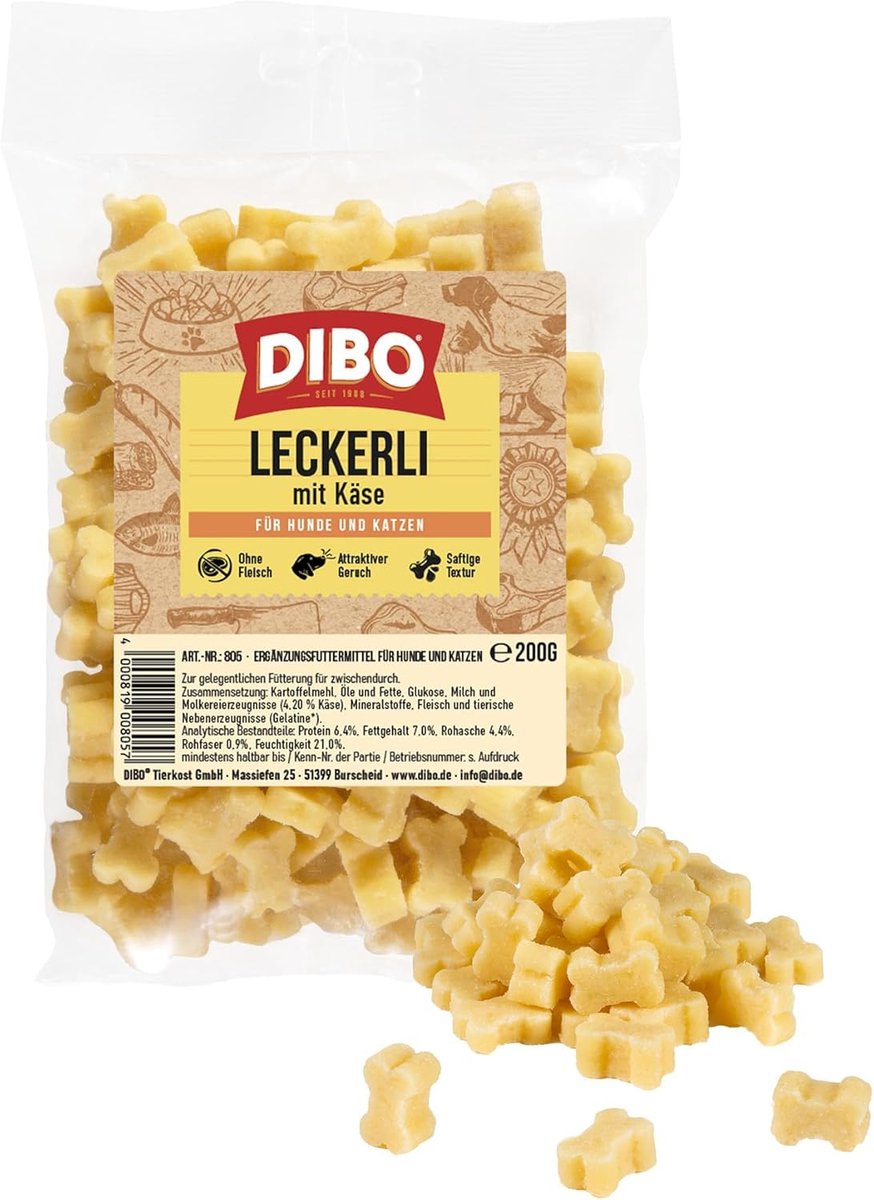 Thijox - Gezonde DIBO Traktaties met Kaas voor Honden en Katten, 200 g Zak, Graan- en Glutenvrij, Kleine Trainingssnacks, Ideaal als Beloning, Perfect