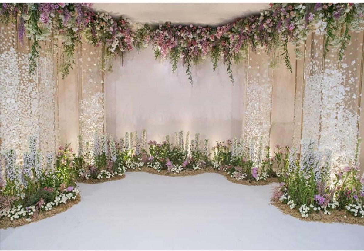 Thijox - 3x2m Bruiloft Foto Achtergrond Huwelijksceremonie Decoratie voor Fotoshoots, Bloemen Gordijnen, Persoonlijk Portret, Fotografie Props