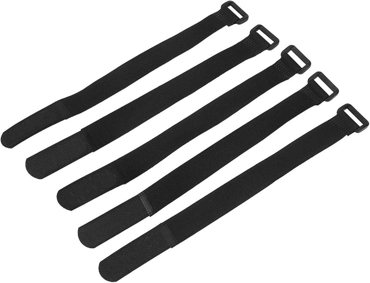 Verstelbare Nylon Fietstraps - 5 Stuks voor Fietsaccessoires zoals Pomp, Remkabel en Fles - 25 x 2 cm (Zwart)