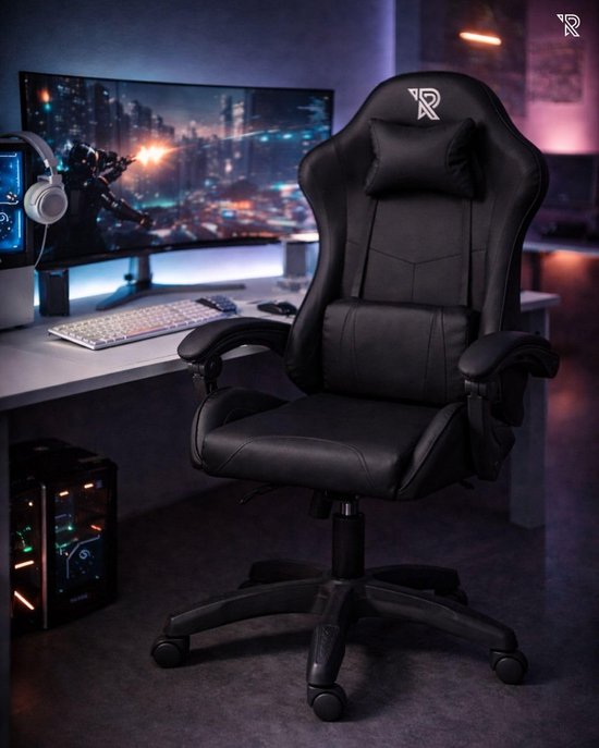 Thijox - Gamestoel Gaming Chair PC Stoel met 1D Armleuning, Verstelbare Rugleuning 90°-135°, Inclusief Rug- en Nekkussen, Zwart van thijox — afbeelding 5
