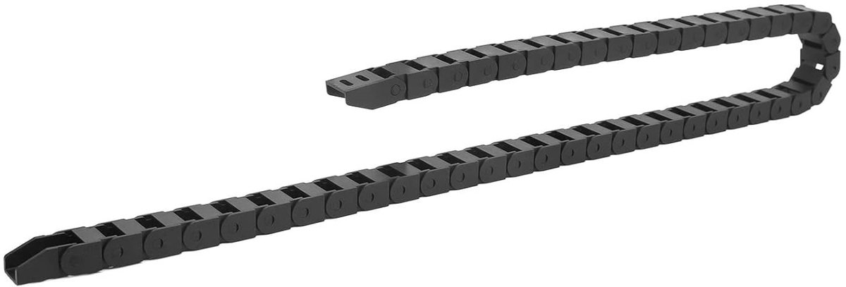 Draagketting van 10 x 15 mm in zwart plastic voor kabelbeheer, slijtvast en met aansluitconnectoren voor CNC-machines, 1 meter lengte