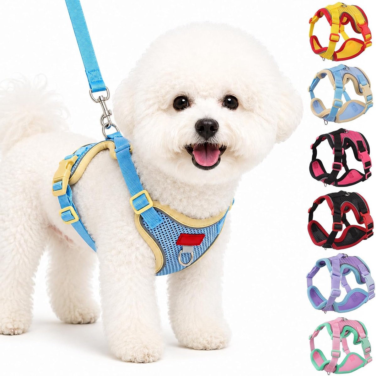 Thijox - Hondenharnas met riem set voor puppy's, kleine en middelgrote honden, katten - Zacht ademend mesh, verstelbaar, lichtgewicht, reflecterend bo