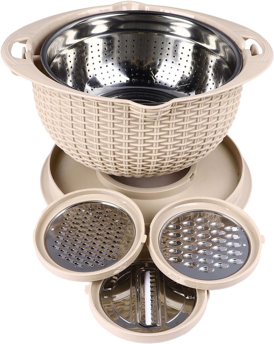 4-in-1 Mengkom Set met Zeef, Deksel en Rasp - Ideaal voor Salades, Groenten en Fruitwassen