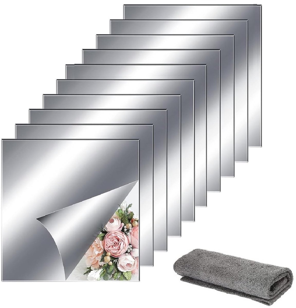 Dailygoods- Spiegelfolie Zelfklevend - Plakspiegel - Wandspiegel - Flexibele Spiegel - 10 Stuks - 20 x 20 Cm - Spiegeltegels