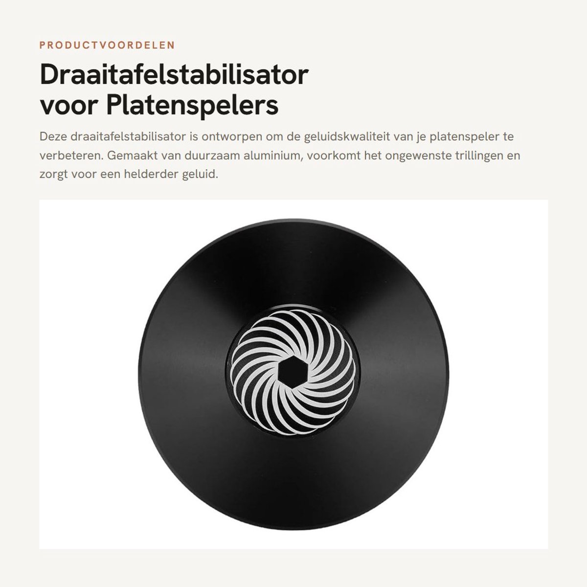 Dailygoods- Platenspelerklem Aluminium - Vermindert Trillingen - Verbetert Geluidskwaliteit - Diameter 79 mm - Hoogte 33 mm - Antislip Microfiber Onderzijde - Platenklem
