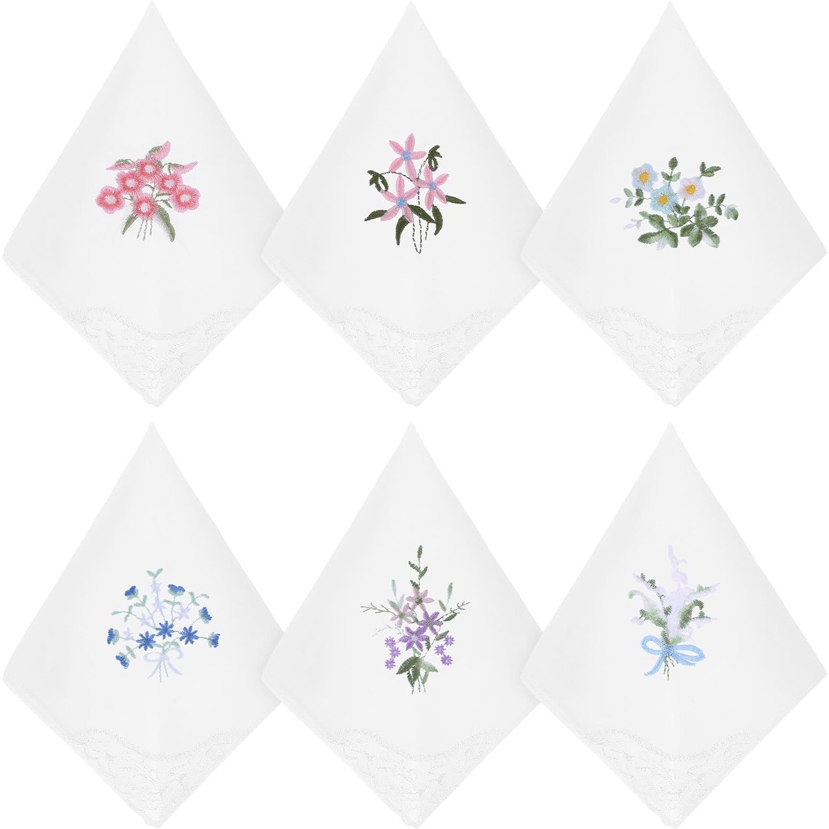 Dailygoods - Apausvcm 6 stuks zakdoeken voor dames, katoenen geborduurde zakdoek voor vrouwen, vintage bloemenzakdoeken met kanten rand, witte zachte kanten zakdoeken voor bruiloftsfeest