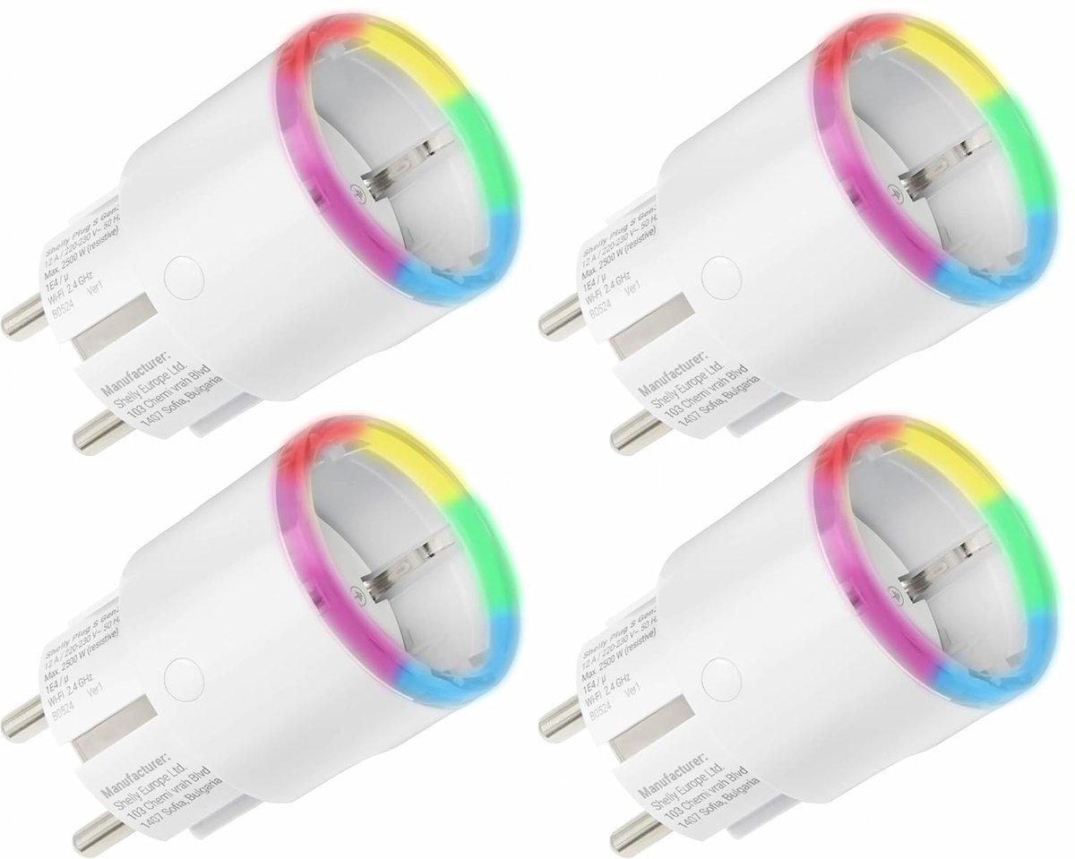 Thijox - Wifi-stopcontact Plug S Gen3, Slimme Stekker met Bluetooth, Vermogensmeting, 2500W, 4 Stuks, Wit, Voor Verlichting, Verwarming, Thuisgebruik