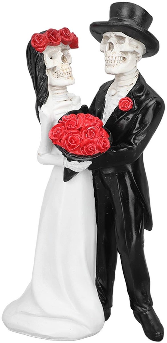 Dailygoods- Standbeeld Skelet Bruidspaar - Beeldjes Decoratie - Hars - Handgemaakt - Halloween - Symboliseert Eeuwige Liefde - Beeldje