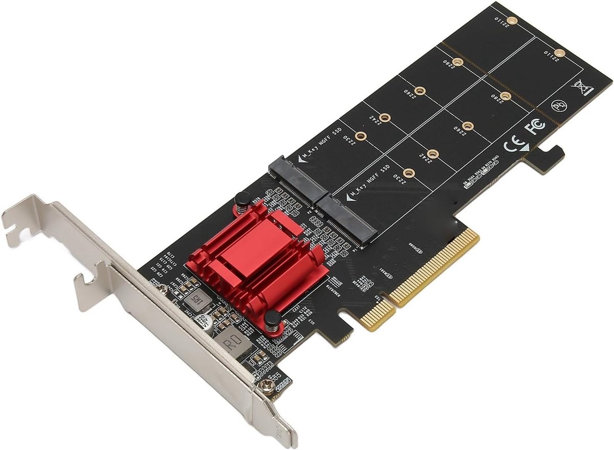 Dual M.2 PCIe NVMe Adapter met Bifurcatiefunctie voor SSD's tot 2280 en 22110, Ondersteunt Hoge Snelheden en Verbeterde Prestaties