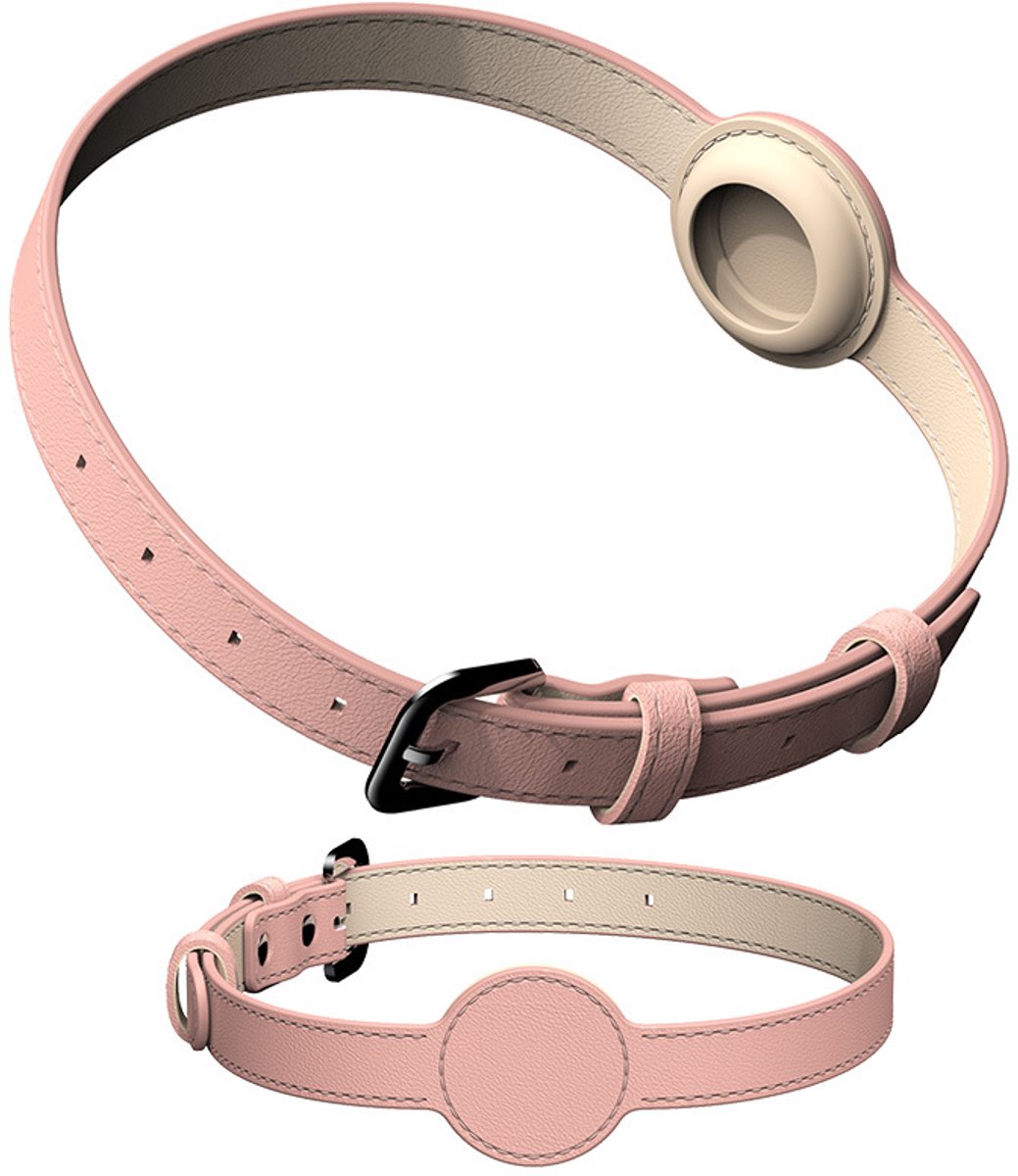 OLOEY AirTag Kattenhalsband van PU Leer – Verstelbaar Halsband met Verborgen AirTag Houder – GPS Tracker Halsband voor Katten en Kleine Honden – Roze