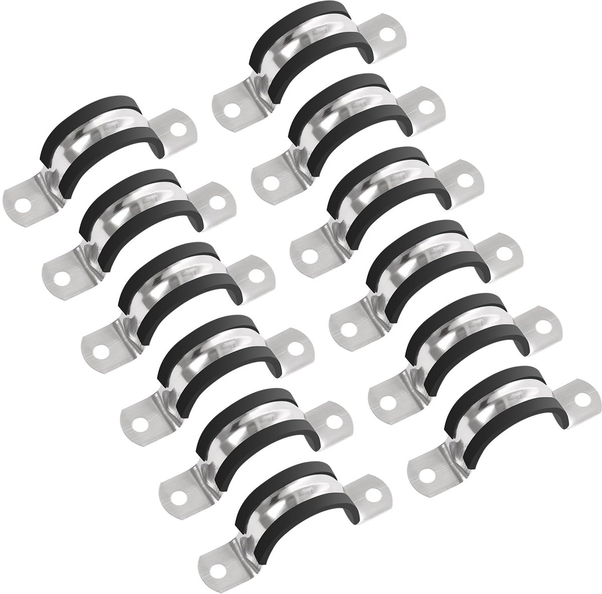 Buisklemmen, 55 mm diameter, 304 roestvrij stalen buisklem met U-buisklem voor buis, leiding of staalkabel (12 stuks)