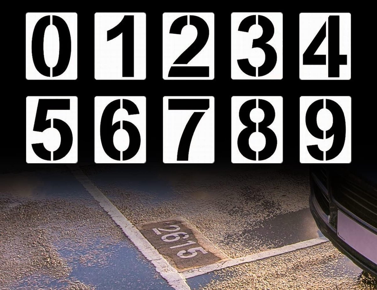 Set van 10 Herbruikbare Stencils voor Grote Cijfers van 20 cm - Ideaal voor Parkeerplaatsen en Huisnummers van 0 tot 9