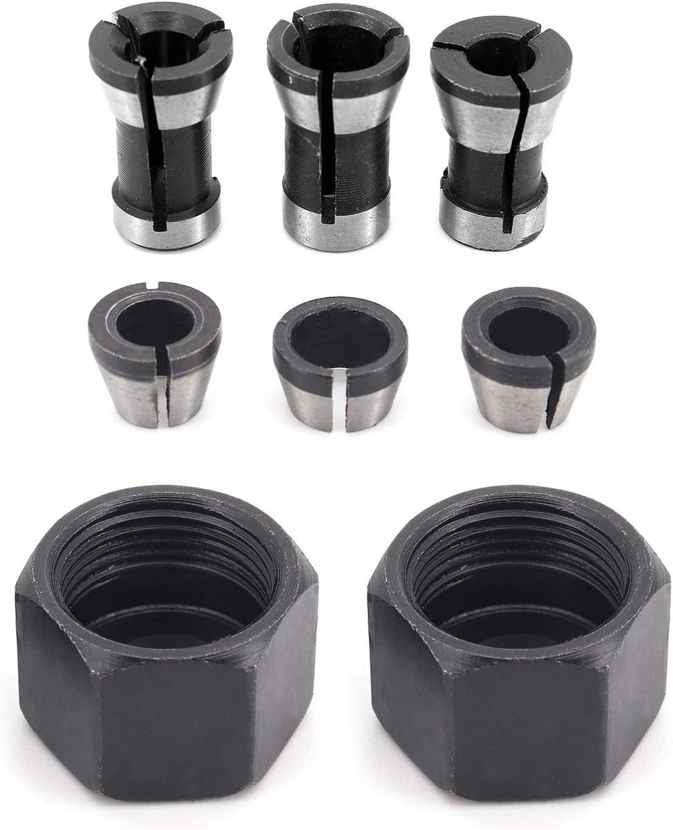 Router Bitcollet Tensioner Set voor Elektrische Freesmachine - 6-delige Adapter met 6mm, 6.35mm, 8mm en 2 Moeren voor Precisiewerk