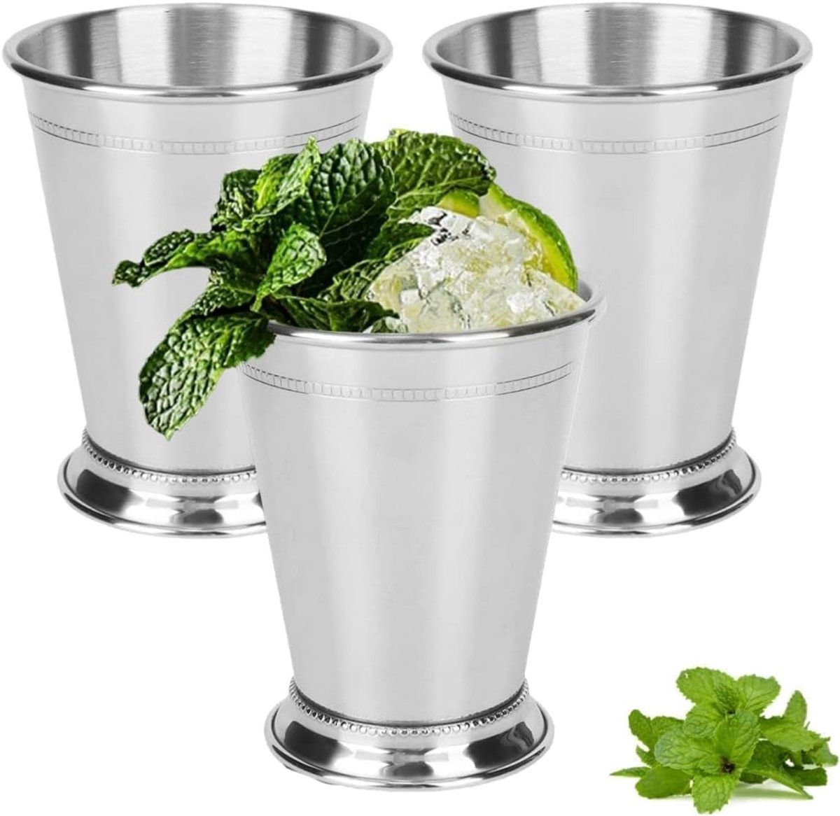 Set van 3 RVS Mint Julep Bekers voor Cocktails en Gemengde Dranken - 400ml Baraccessoires en Biermok