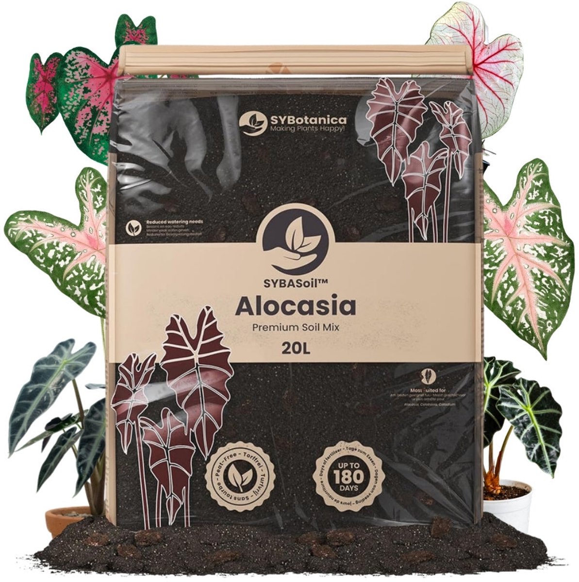 SYBASoil - Alocasia mix 20L - Turfvrije Potgrond Mix - 6 Maanden Voeding