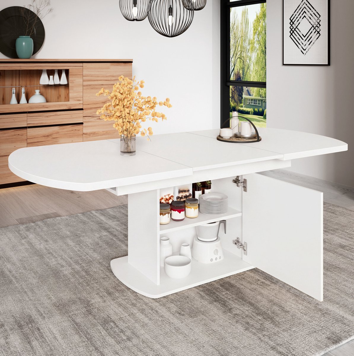 STILVORA Eettafel - Uitschuifbaar Ovaal Met Opbergruimte - Modern Voor Eetkamer En Werkrui