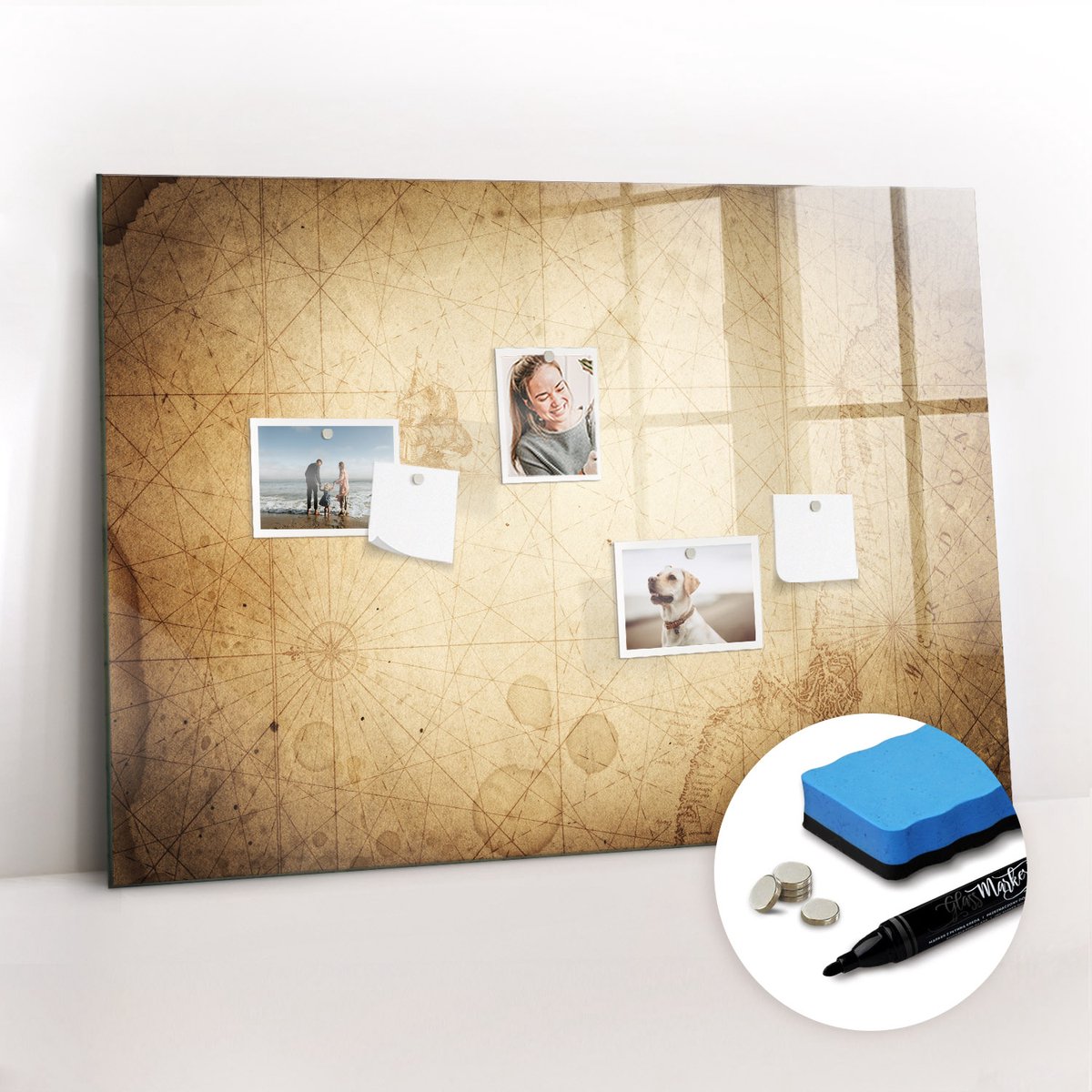 Tulup Whitebord - Wereldkaart van het kantoor - 100 x 70 cm - Bruin Memobord Magnetisch - Gratis 5 Sterke Magneten + Whiteboard Marker & Wisser - Organizer Muur - Magnetisch Wandbord - Planning Muur