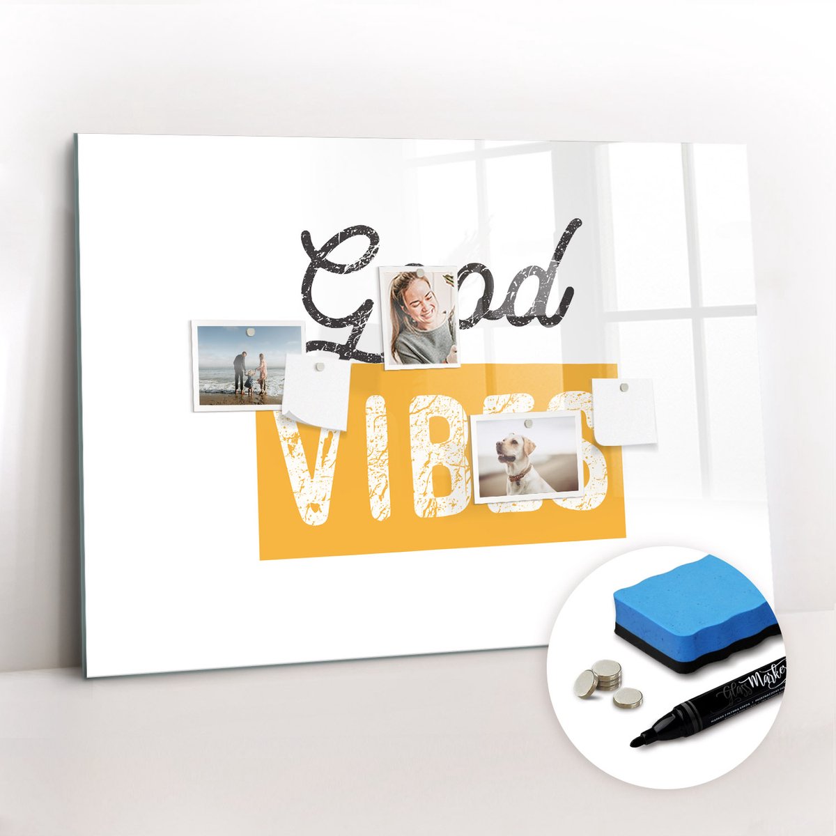 Tulup Whitebord - Een inspirerende zin - 100 x 70 cm - Grijs Magneetbord Design - Gratis 5 Sterke Magneten + Whiteboard Marker & Wisser - Scandinavisch Design Bord - Magneetbord Keuken - Planning Muur
