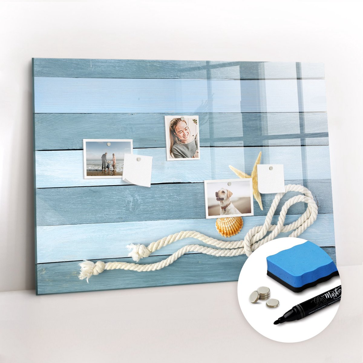 Tulup Whitebord - Schelpen met geschulpte strepen - 100 x 70 cm - Blauw Magnetisch Bord Kind - Gratis 5 Sterke Magneten + Whiteboard Marker & Wisser - Industrieel Wandbord - Magneetbord Keuken - Inspiratiebord Kantoor