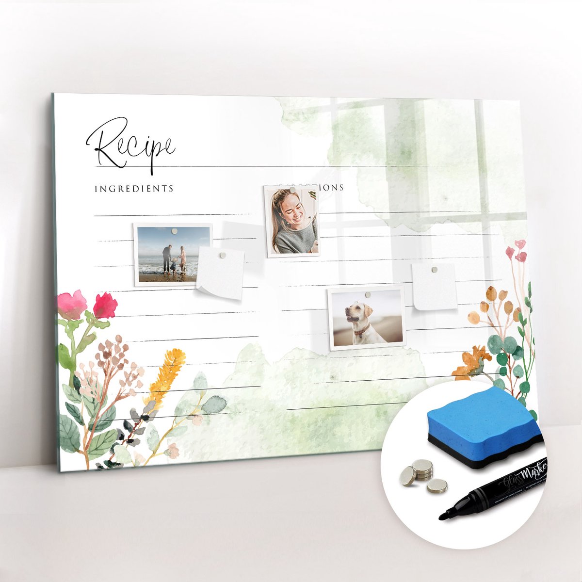 Tulup Whitebord - Ruimte in het notitieboekje voor een recept - 100 x 70 cm - Veelkleurig Decoratieve magneetborden met print - Gratis 5 Sterke Magneten + Whiteboard Marker & Wisser - Minimalistisch Prikbord - Magneetbord Muur - Organiseer Je Bureau