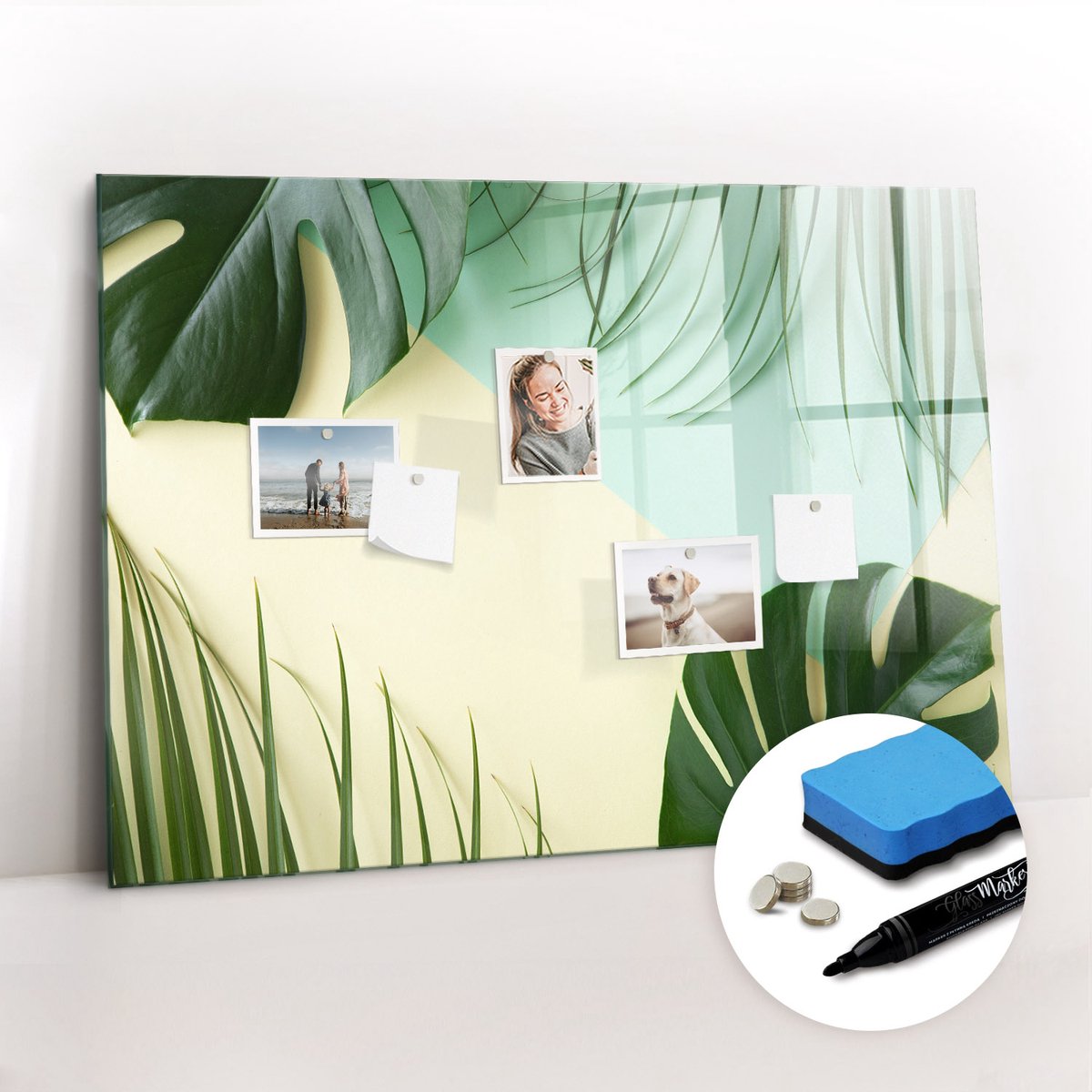 Tulup Whitebord - Exotische monstera-bladeren - 100 x 70 cm - Groente Memobord Magnetisch - Gratis 5 Sterke Magneten + Whiteboard Marker & Wisser - Moderne Wanddecoratie - Magnet Board - Notitiebord Werkplek