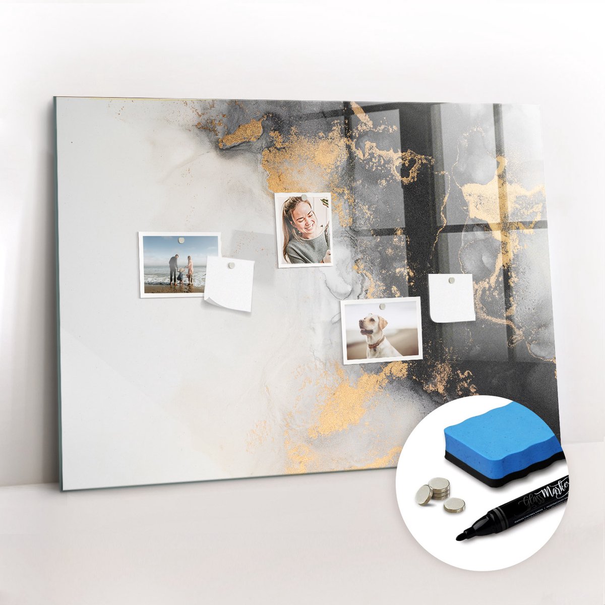Tulup Whitebord - Marmerkunst - 100 x 70 cm - Veelkleurig Magnetic Board - Gratis 5 Sterke Magneten + Whiteboard Marker & Wisser - Interieur Accessoires Kantoor - Magneetbord Design - Planning Muur