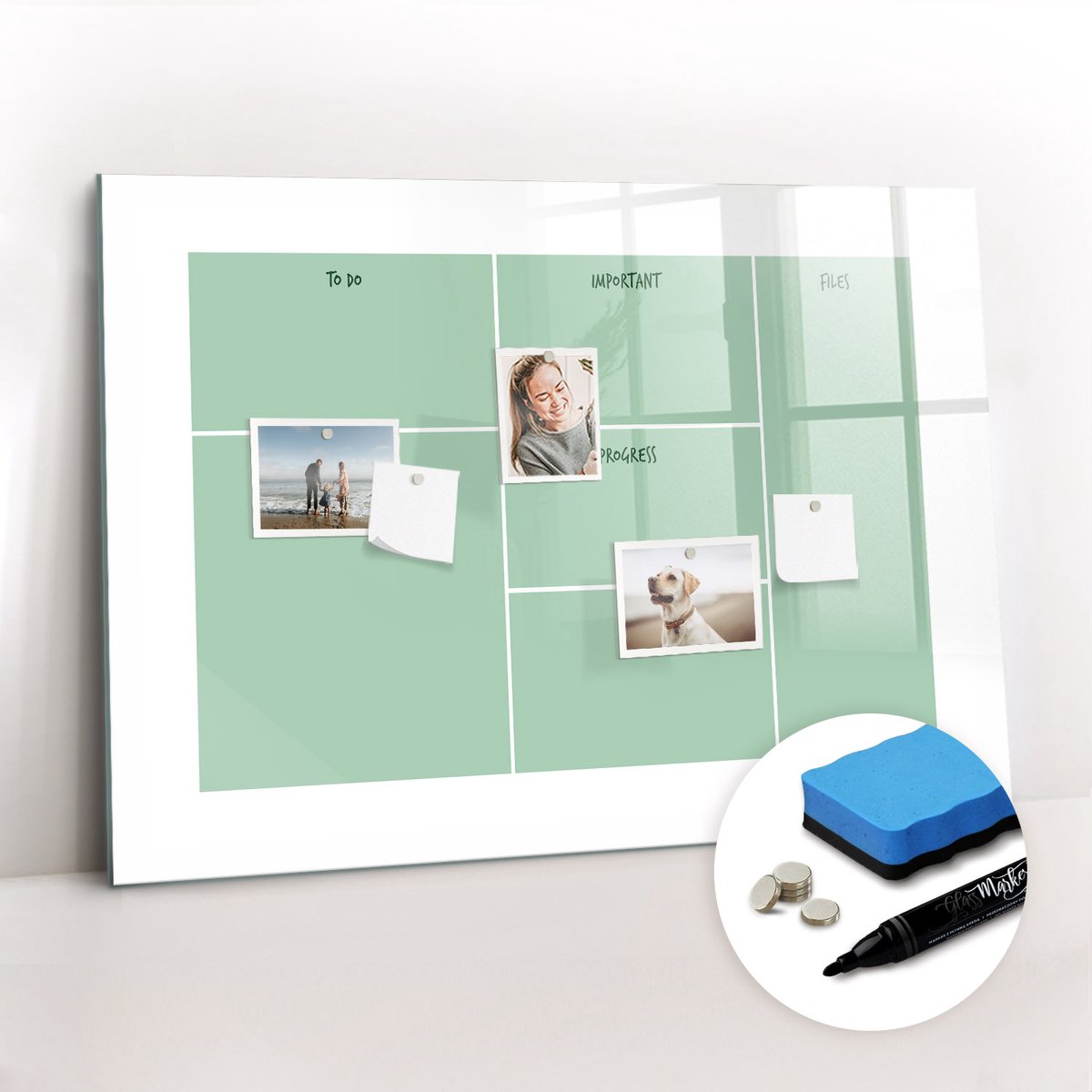 Tulup Whitebord - Kantoororganisator - 100 x 70 cm - Groente Magneetbord Rechthoekig - Gratis 5 Sterke Magneten + Whiteboard Marker & Wisser - Minimalistisch Prikbord - Magnetisch Memobord - Organiseer Je Bureau