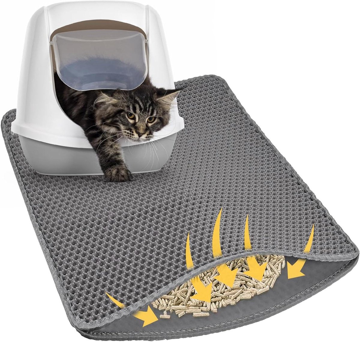Kattenbakmat - Dubbele Laag - Kattenbak Schoonhouden - Waterdicht EVA Materiaal - 60 x 40 cm - Grijs