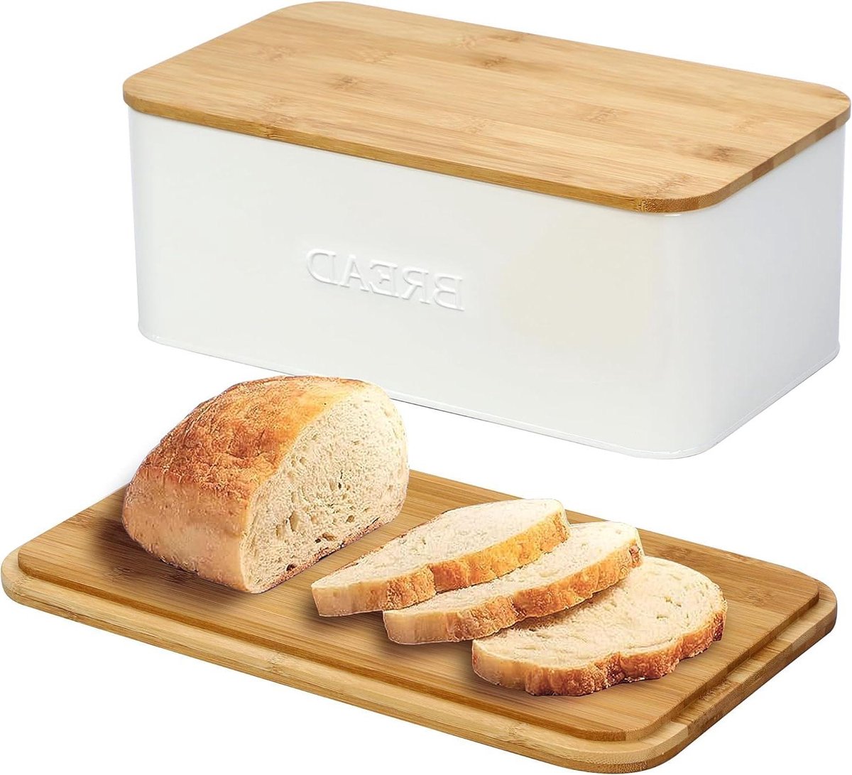 Broodtrommel - Brooddoos Keuken - Brood Vers Houden - Met Snijplank Deksel - 35.2 x 20.8 x 14.71 cm - Zwart