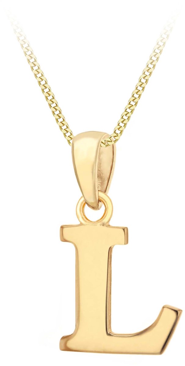 Dames 9CT geelgouden eerste hanger op 9CT geel goud 25 diamantgeslepen verstelbare kinketting 41cm/16"-46cm/18" ketting