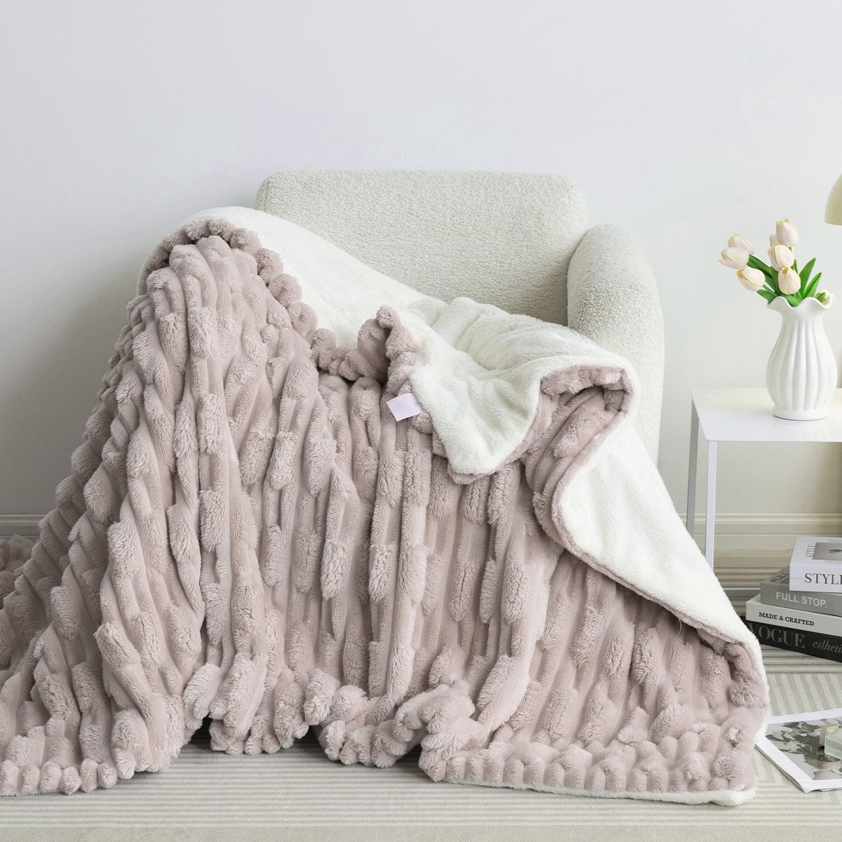wollig met prachtige zachte textuur, extra warm voor de winter, ideaal als bankdeken en bedsprei, goed cadeau voor vrouwen (taupe geometrie, 150 x 200 cm)