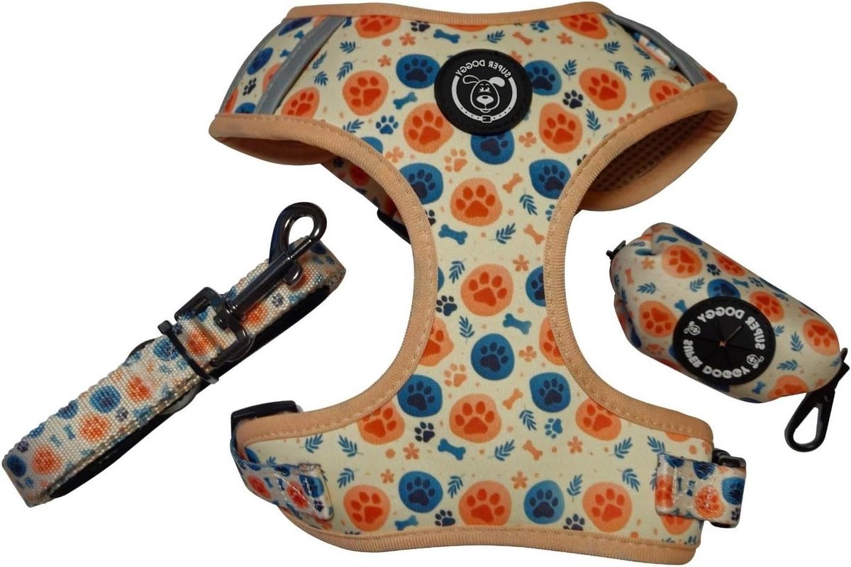 Honden Tuigje - Anti Trek Lijn - Veilige Wandelingen - Ademend Mesh Materiaal - XS 2.5-3.5kg - Botjes Print