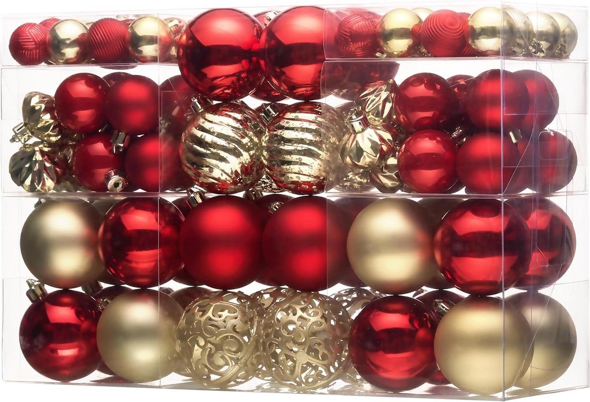 100 Stuks Kerstballen Roodgoud Set - Onbreekbare Kerstboomversiering Ornamenten