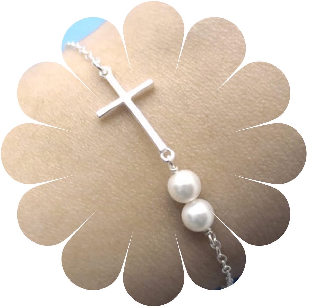 kruisarmband goud twee parels armband zoetwater kruis armband dagelijks minimalistische handketting sieraden geschenken voor vrouwen