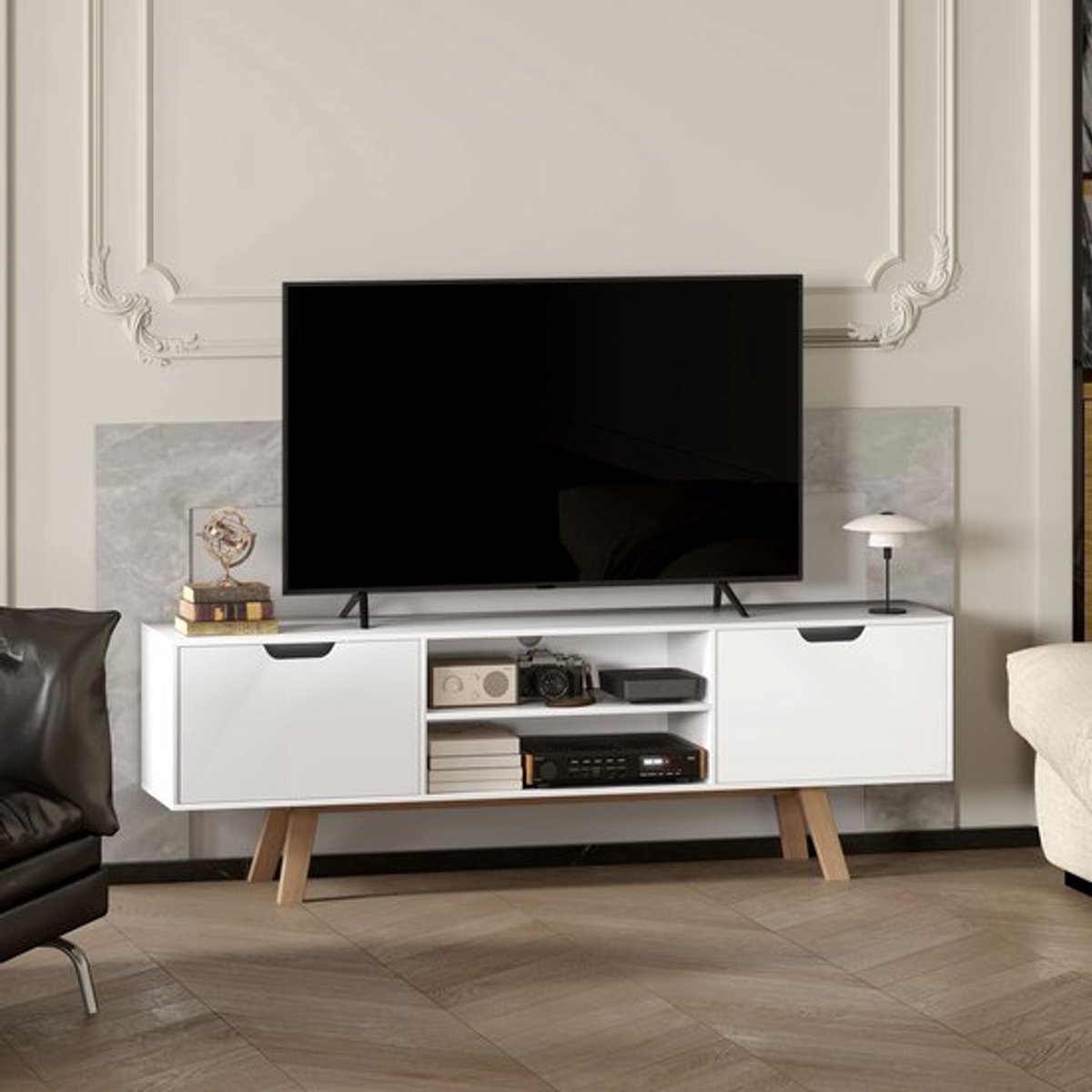 tv meubel – tv kast – tv dressoir – lowboard – mediameubel – wit – 150x39x50 cm – spaanpla