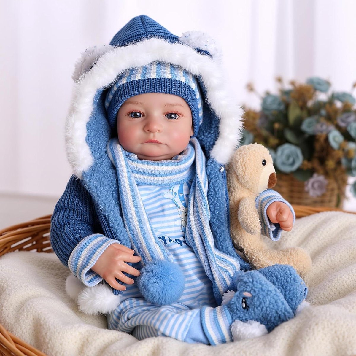 Realistische Reborn Pop - Babypop Vinyl - Kind Ontwikkeling - Zacht Vinyl Lichaam - 43 cm - Blauw